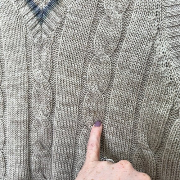 VTG Boston Traders 100% Wool Cable Knit Grandpa Vneck Sweater Vest Mens sz Large - Picture 3 of 7